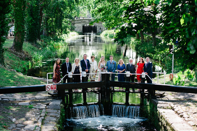 Guests at a micro wedding in Dublin pictured on the lock crossing the Grand Canal in Dublin