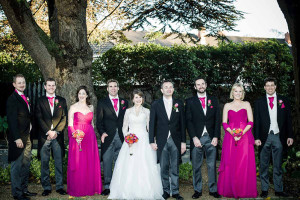Bridal party photograph in the grounds of Clontarf Castle
