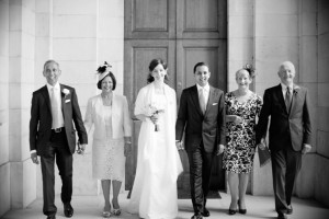 Family Wedding photo outside Trinity College Chapel