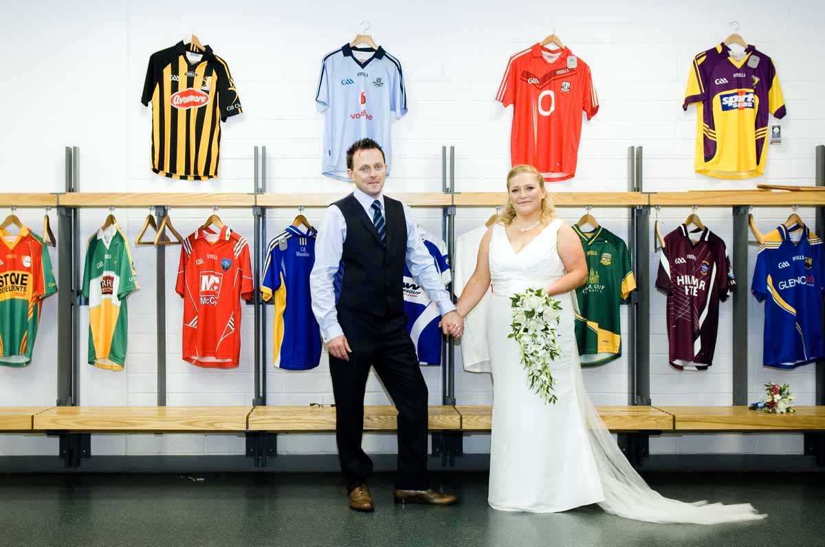 Croke Park Wedding Photo in the stadium changing rooms. 