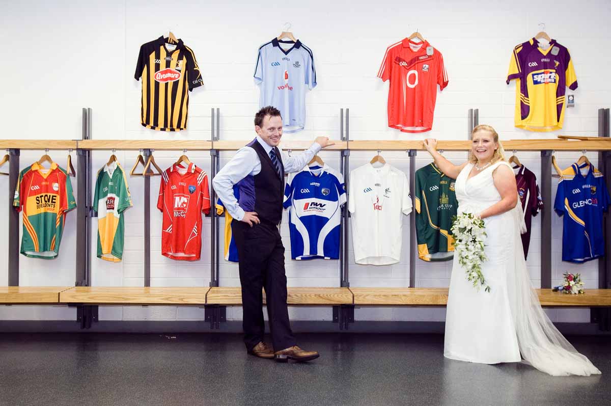 Croke Park Wedding Photo in the changing rooms at the stadium