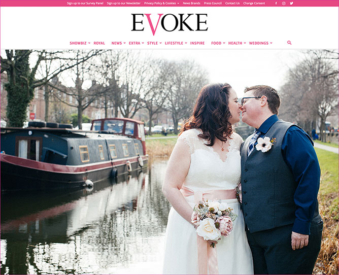 A couple exchange a kiss on the banks of the Grand Canal following their Dublin Registry Office wedding